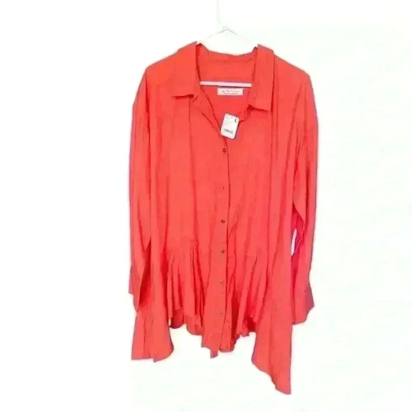 Free People We The Free Freya poplin tunic size L in coral bright relaxed fit . - Picture 5 of 11